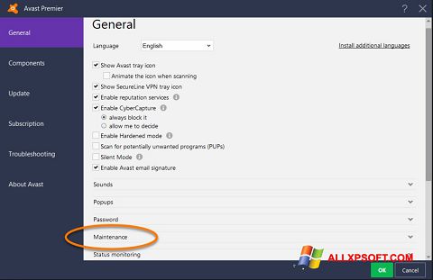 Capture d'écran Avast pour Windows XP