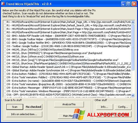 Capture d'écran HijackThis pour Windows XP