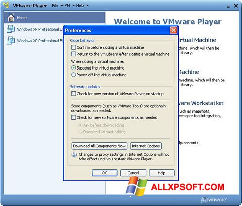 Capture d'écran VMware Player pour Windows XP