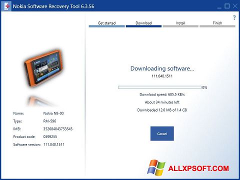 Capture d'écran Nokia Software Recovery Tool pour Windows XP