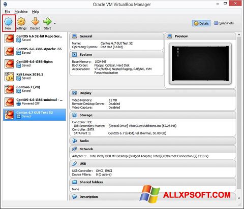 Capture d'écran VirtualBox pour Windows XP