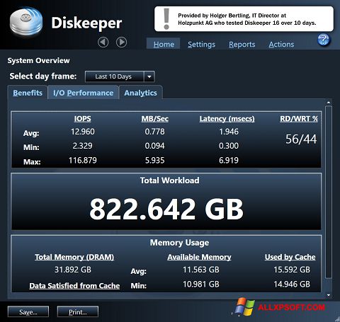 Capture d'écran Diskeeper pour Windows XP