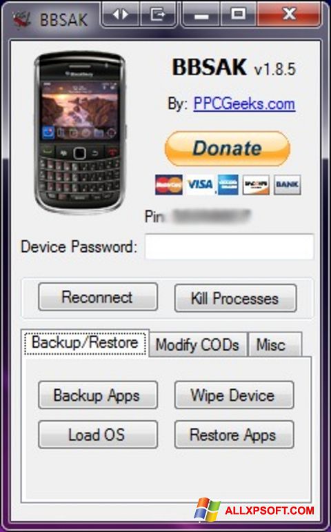 Capture d'écran BBSAK pour Windows XP