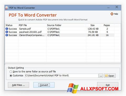 Capture d'écran PDF to Word Converter pour Windows XP