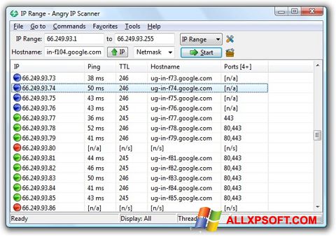 Capture d'écran Angry IP Scanner pour Windows XP