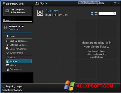 Capture d'écran BlackBerry Link pour Windows XP