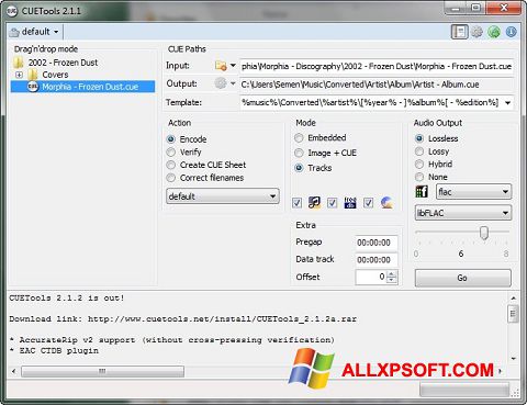 Capture d'écran CUETools pour Windows XP