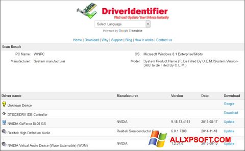 Capture d'écran Driver Identifier pour Windows XP