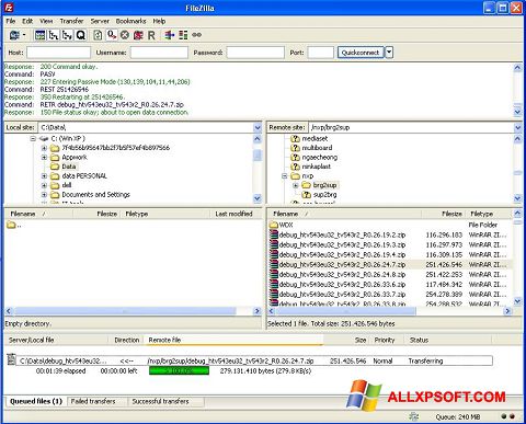 Capture d'écran FileZilla pour Windows XP
