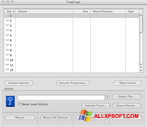 Capture d'écran TrueCrypt pour Windows XP