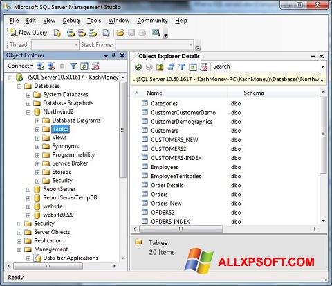 Capture d'écran Microsoft SQL Server pour Windows XP