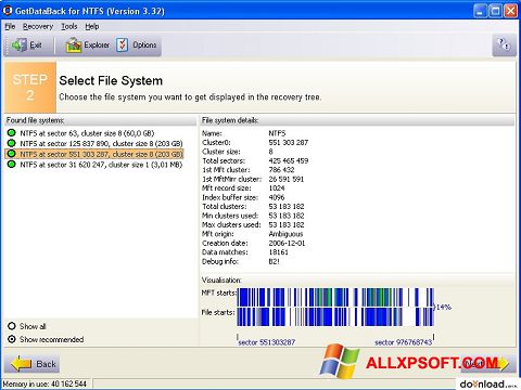 Capture d'écran GetDataBack pour Windows XP
