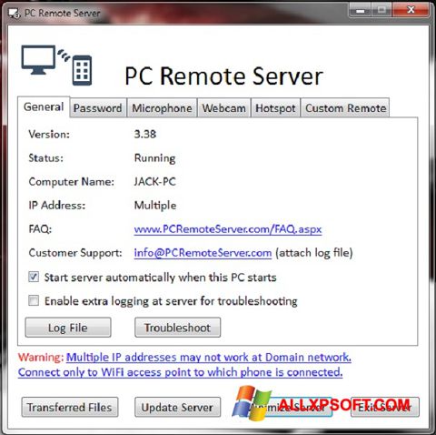 Capture d'écran PC Remote Server pour Windows XP