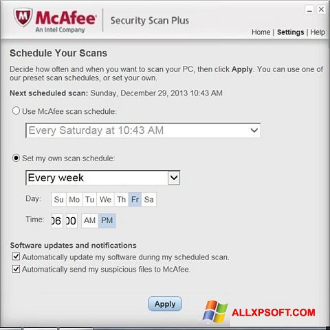 Capture d'écran McAfee Security Scan Plus pour Windows XP