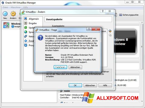 Capture d'écran Oracle VM VirtualBox Extension Pack pour Windows XP