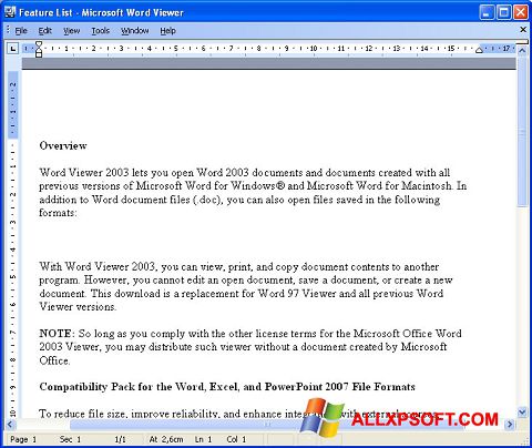 Capture d'écran Word Viewer pour Windows XP