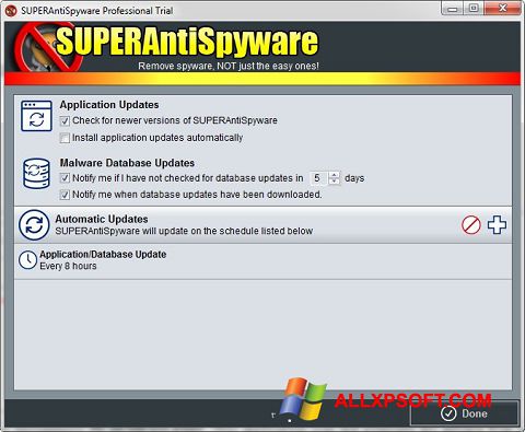 Capture d'écran SUPERAntiSpyware pour Windows XP