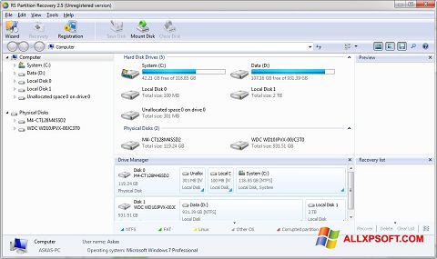Capture d'écran RS Partition Recovery pour Windows XP