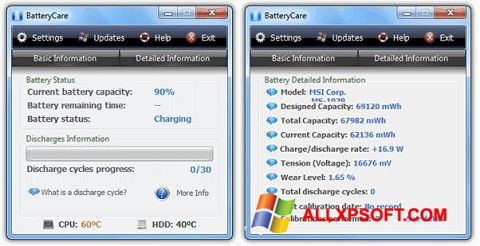 Capture d'écran BatteryCare pour Windows XP