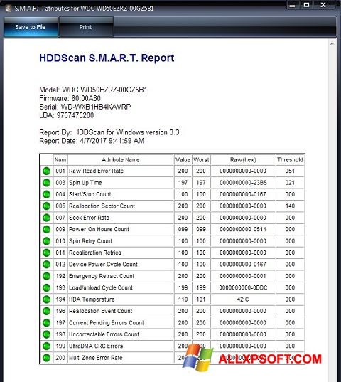 Capture d'écran HDDScan pour Windows XP