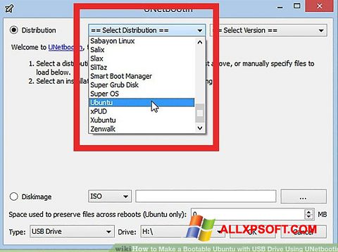 Capture d'écran UNetbootin pour Windows XP