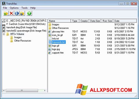 Capture d'écran TransMac pour Windows XP
