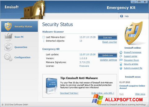 Capture d'écran Emsisoft Emergency Kit pour Windows XP