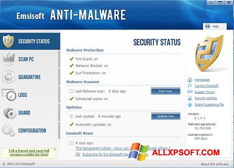 Capture d'écran Emsisoft Anti-Malware pour Windows XP