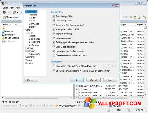 Capture d'écran WinSCP pour Windows XP