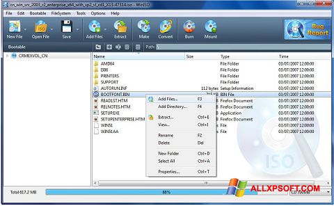 Capture d'écran WinISO pour Windows XP