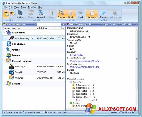Capture d'écran Total Uninstall pour Windows XP