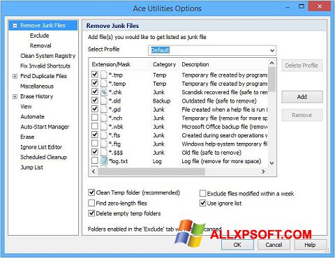 Capture d'écran Ace Utilities pour Windows XP