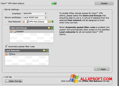 Capture d'écran Cisco VPN Client pour Windows XP