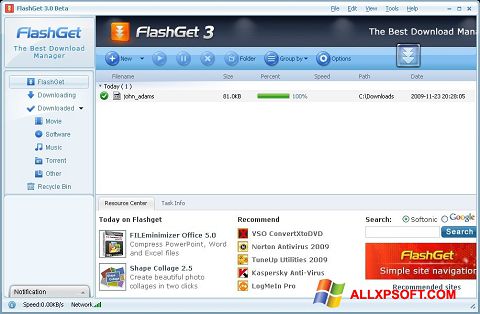 Capture d'écran FlashGet pour Windows XP