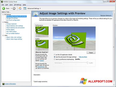 Capture d'écran NVIDIA ForceWare pour Windows XP