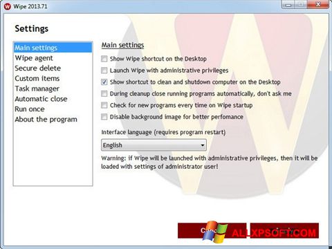 Capture d'écran Wipe pour Windows XP