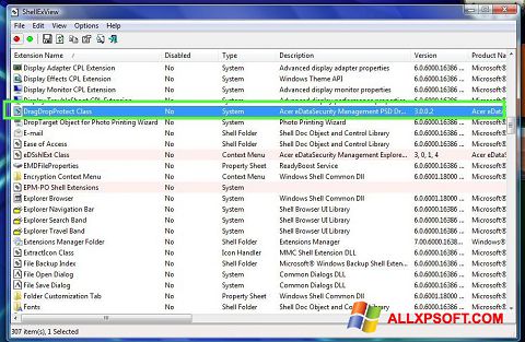 Capture d'écran ShellExView pour Windows XP
