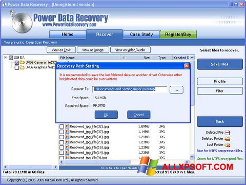 Capture d'écran Power Data Recovery pour Windows XP