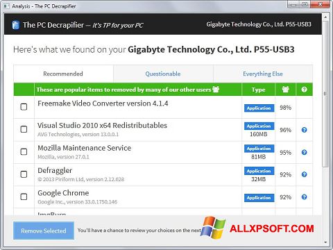 Capture d'écran PC Decrapifier pour Windows XP