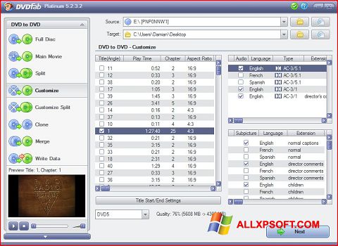 Capture d'écran DVDFab pour Windows XP