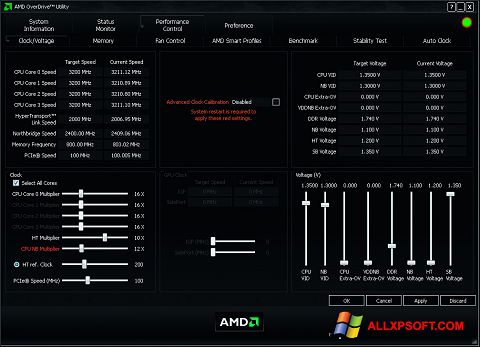 Capture d'écran AMD Overdrive pour Windows XP