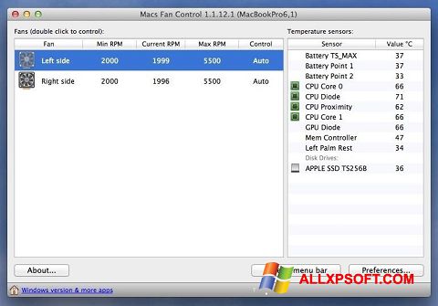 Capture d'écran Macs Fan Control pour Windows XP