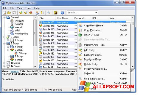 Capture d'écran KeePass pour Windows XP
