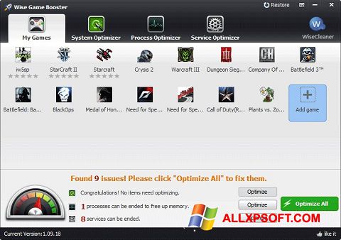 Capture d'écran Wise Game Booster pour Windows XP