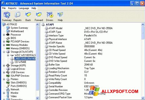 Capture d'écran ASTRA32 pour Windows XP
