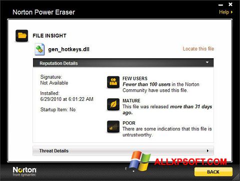 Capture d'écran Norton Power Eraser pour Windows XP