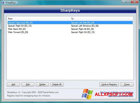 Capture d'écran SharpKeys pour Windows XP