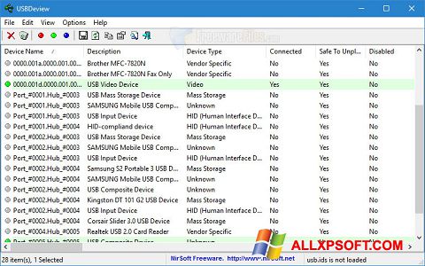 Capture d'écran USBDeview pour Windows XP