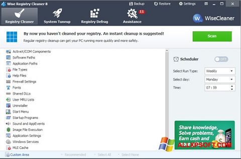 Capture d'écran Wise Registry Cleaner pour Windows XP
