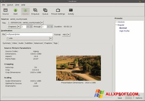 Capture d'écran HandBrake pour Windows XP